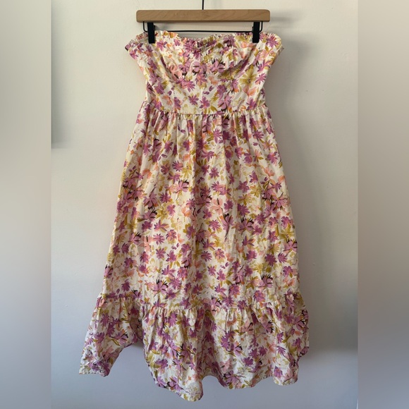 Storia Dresses & Skirts - Storia x Aritzia Floral Strapless Cotton Midi Bustier Dress Medium